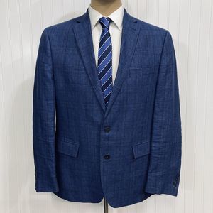 RYAN SEACREST Blue Plaid Linen Blazer Men 42 Sport Coat 2 Button Suit Jacket 42R